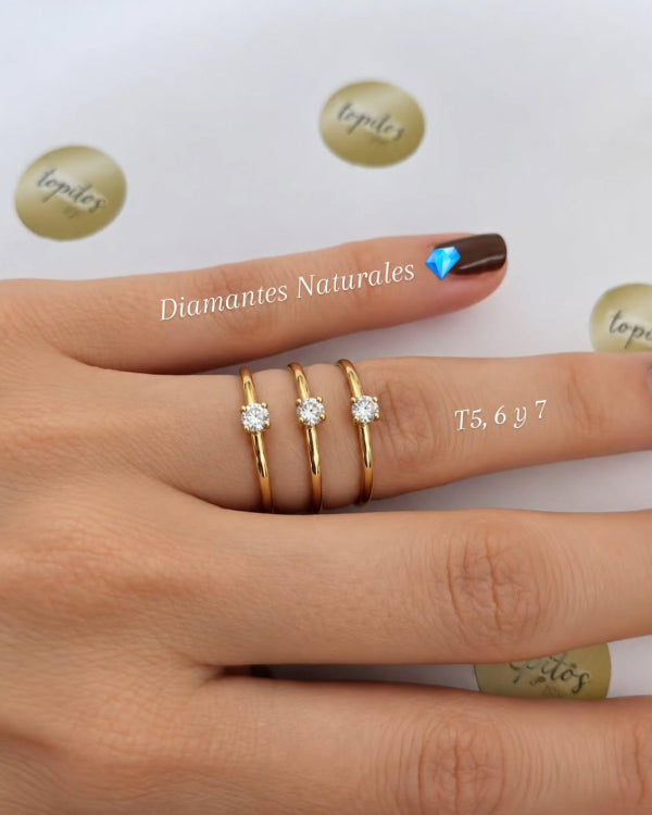 Anillo macizo con Diamante Natural 3mm