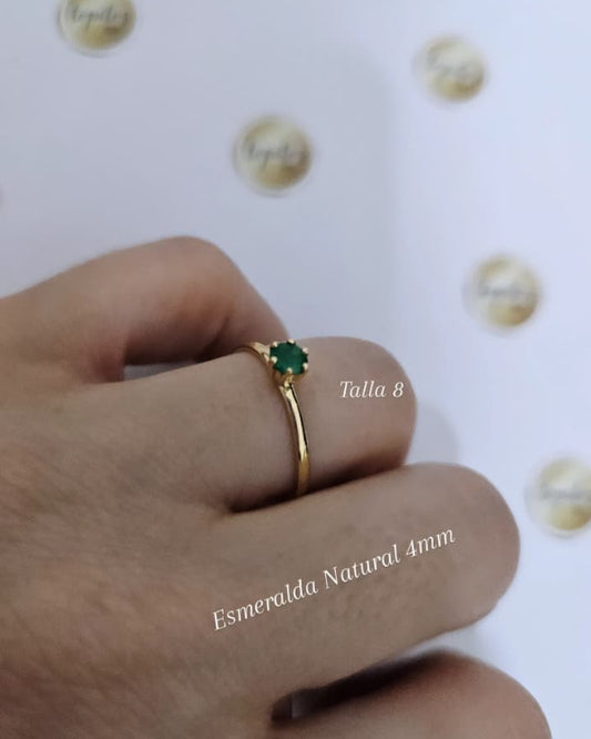Anillo macizo, Esmeralda Natural 4mm, oro 18k ley 750, Talla 8