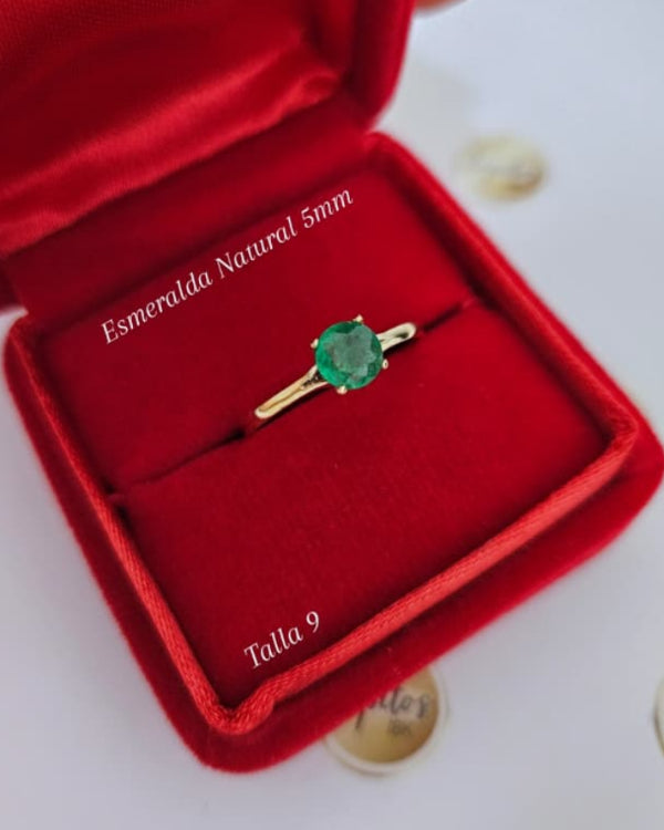 Anillo macizo, Esmeralda Natural 5mm, talla 9,  oro 18k ley 750