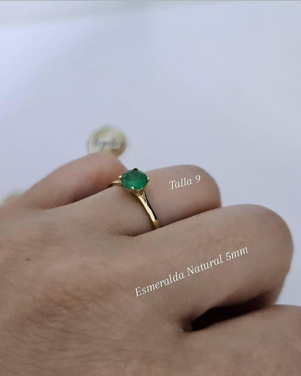 Anillo macizo, Esmeralda Natural 5mm, talla 9,  oro 18k ley 750