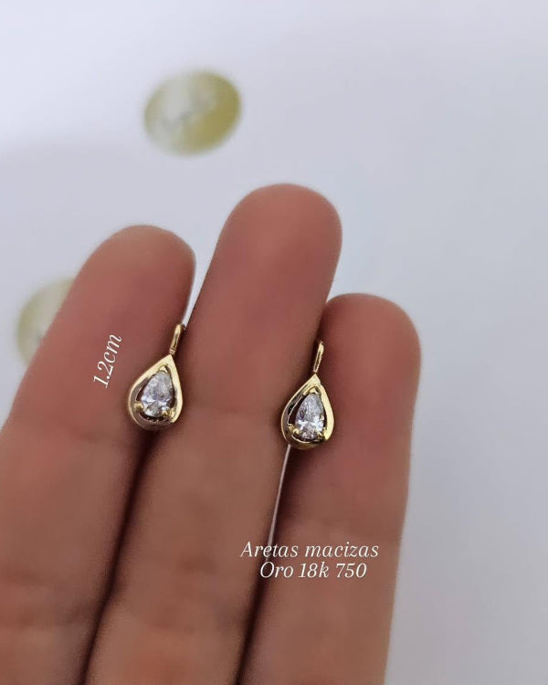 Areta gota maciza, zircones suizos, oro 18k ley 750