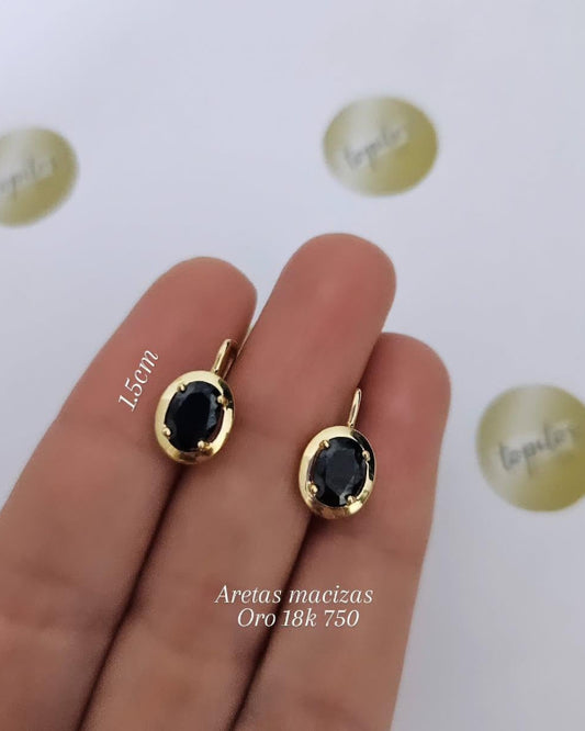 Aretas macizas con zircon suizo negro, oro 18k ley 750
