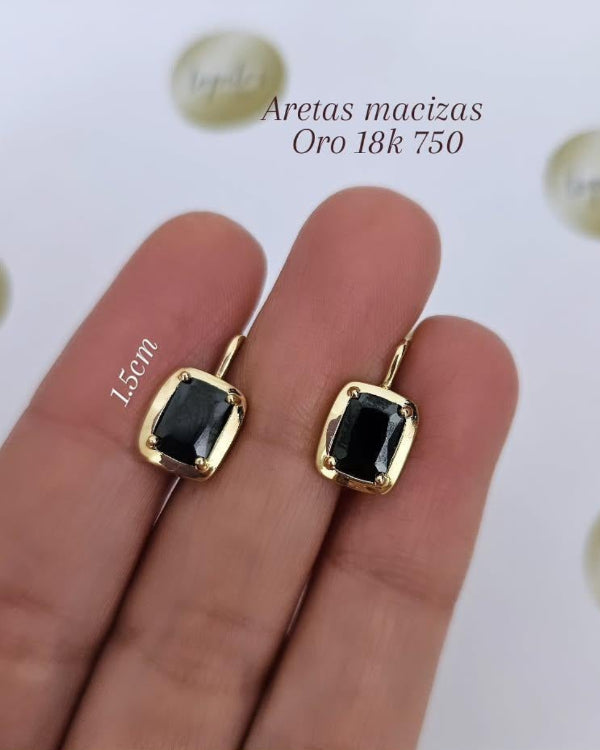 Aretas macizas, zircon negro, oro 18k ley 750
