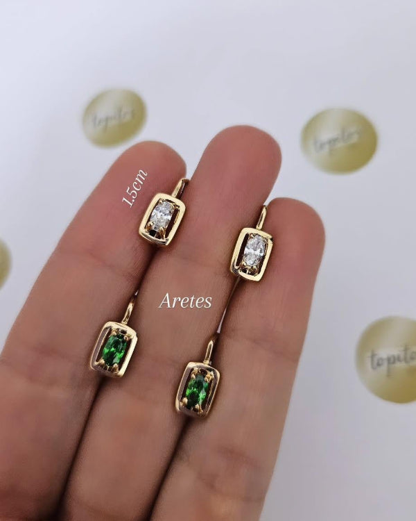 Arete 1.5cm macizo, zircon suizo, oro 18k ley 750