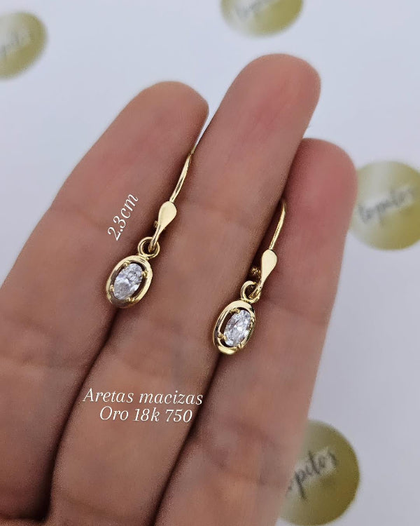 Aretes macizos, zircones suizos, oro 18k ley 750