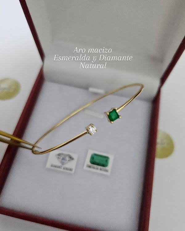 Aro macizo, Esmeralda y Diamante Natural certificados, 0.29ct
