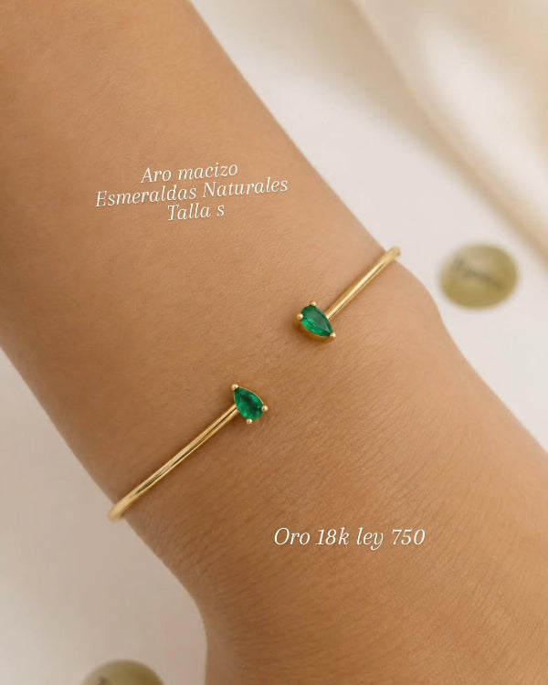 Aro macizo, Esmeraldas Naturales corte gota 5mm, 0.31ct, Oro 18k ley 750