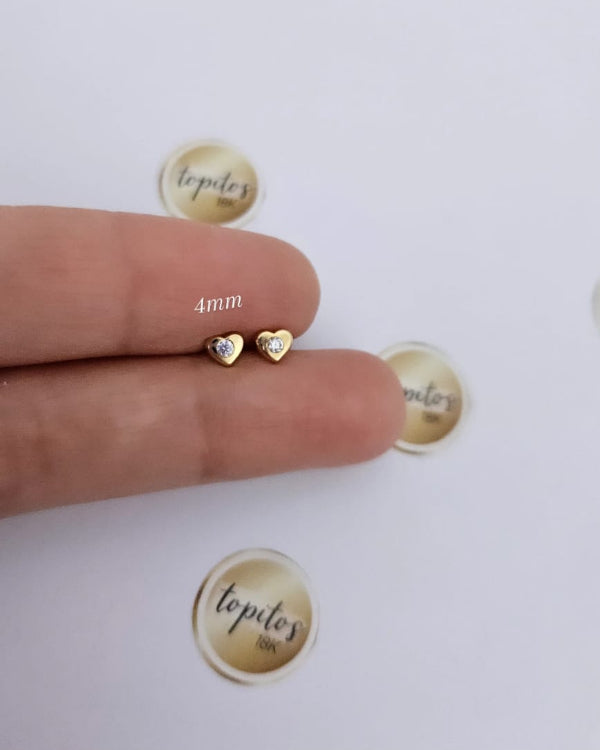 Topos corazones 4mm macizos con zircon