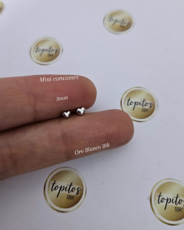 Topos mini corazones 3mm, Oro Blanco 18k