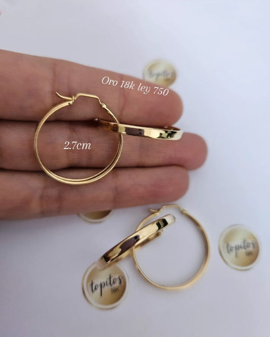 Candongas 2.7cm lisas, Oro 18k ley 750