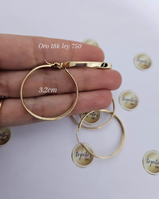 Candongas 3.2cm lisas, Oro 18k ley 750