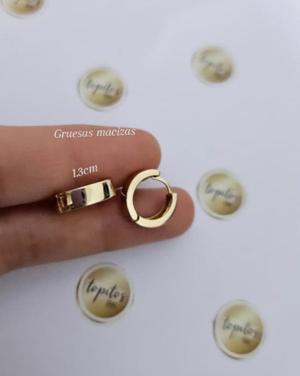 Candongas 1.3cm gruesas y macizas, oro 18k ley 750