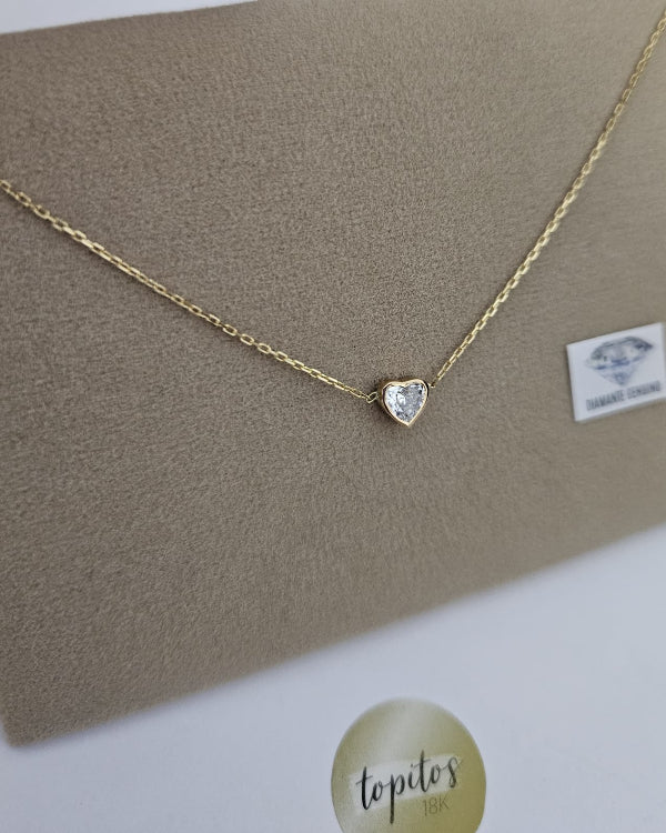 Cadena 40cm maciza, Diamante Natural talla Corazon 4.5mm