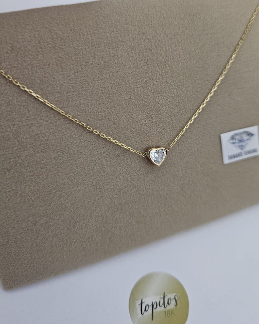 Cadena 40cm maciza, Diamante Natural talla Corazon 4.5mm