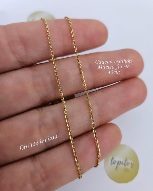 Cadena tejido eslabon 40cm maciza fuerte, oro 18k italiano