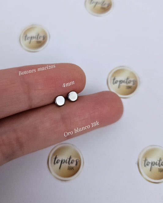 Topos botones 4mm lisos, oro blanco 18k