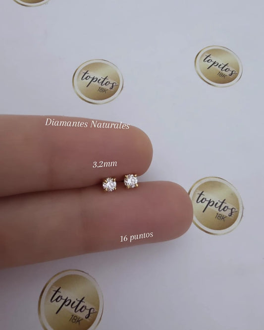Topos Diamantes Naturales 3.2mm, 16 ptos, caja maciza