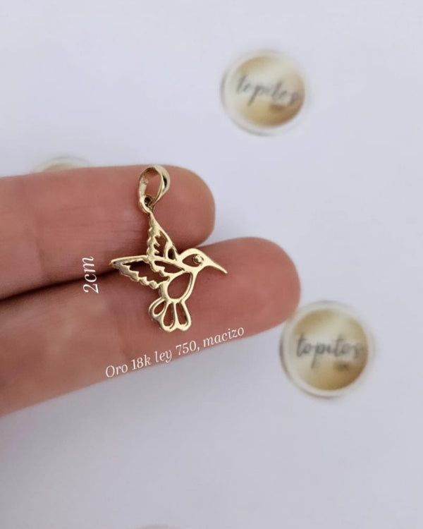 Dije Colibrí macizo 2cm, oro 18k ley 750