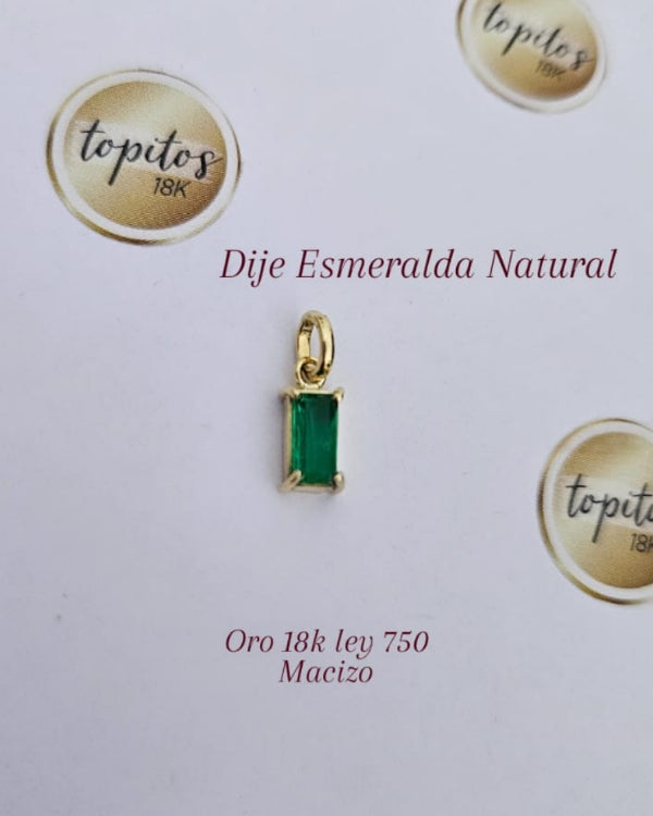 Dije macizo, Esmeralda Natural rectangular 0.47ct, oro 18k ley 750