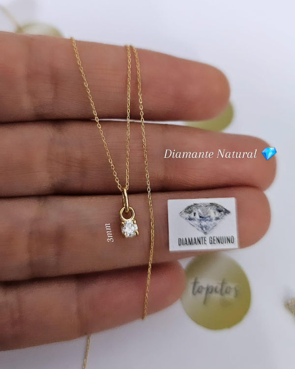 Juego Cadena 40cm eslabon y dije Diamante Natural 3mm