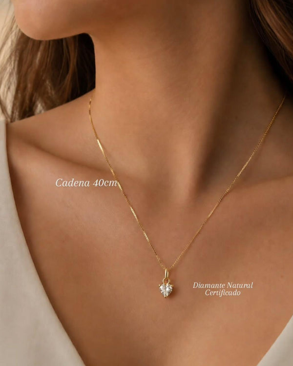 Juego Cadena 40cm veneciana y Dije Corazon 4.5mm Diamante Natural