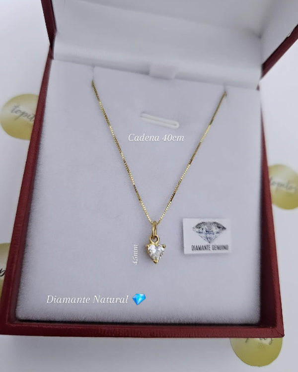 Juego Cadena 40cm veneciana y Dije Corazon 4.5mm Diamante Natural