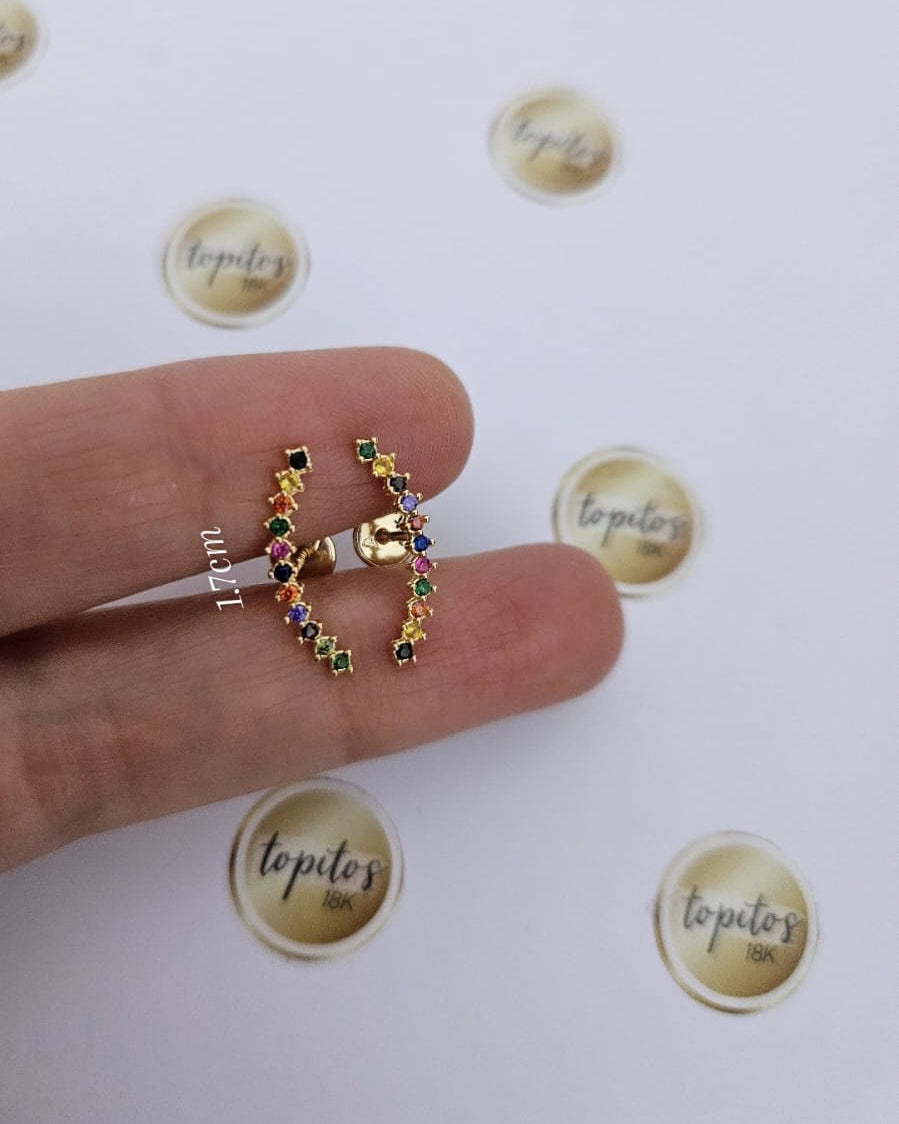 Topos Orejeros 1.7cm, zircones multicolor