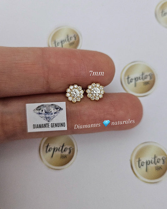 Topos Flores 7mm Diamantes genuinos naturales