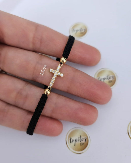 Pulsera Cruz maciza 1.5cm y bolas 4mm lisas
