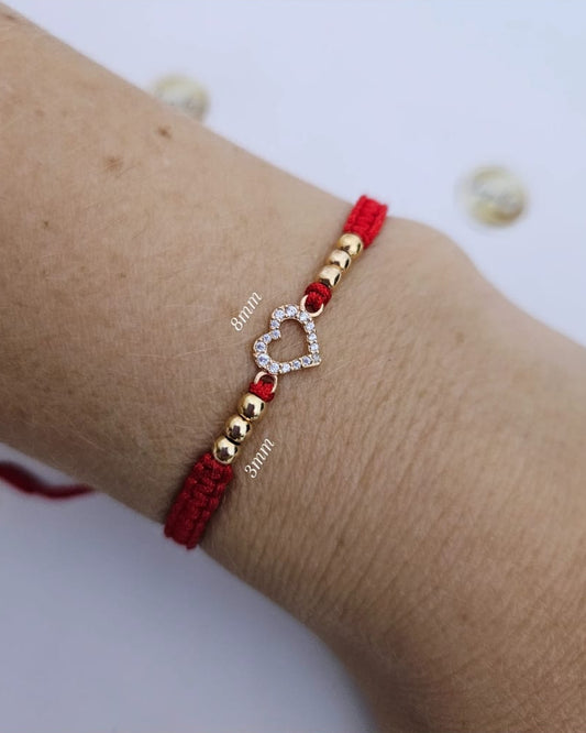 Pulsera Corazon 8mm macizo y bolas 3mm