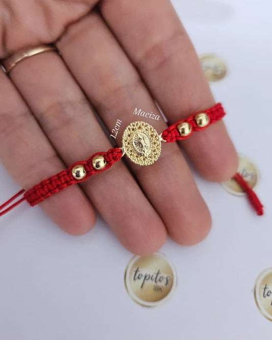 Pulsera Virgen Guadalupe maciza 1.2cm y bolas 4mm lisas