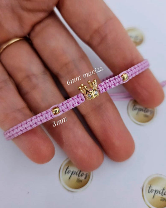 Pulsera Corona 6mm maciza y bolas 3mm
