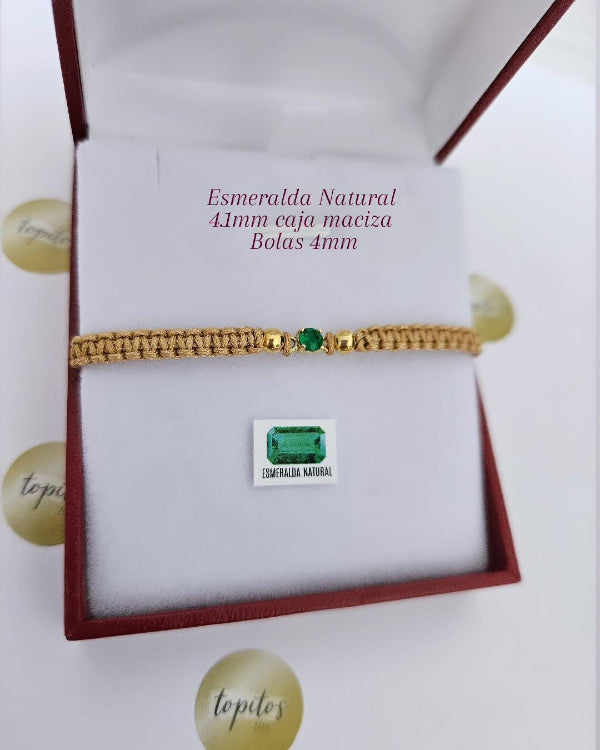 Pulsera Esmeralda Natural Certificada 4.1mm, bolas 4mm