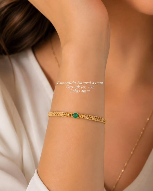 Pulsera Esmeralda Natural Certificada 4.1mm, bolas 4mm