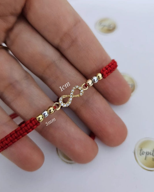 Pulsera Infinito 1cm macizo y bolas 3mm en 3 oros