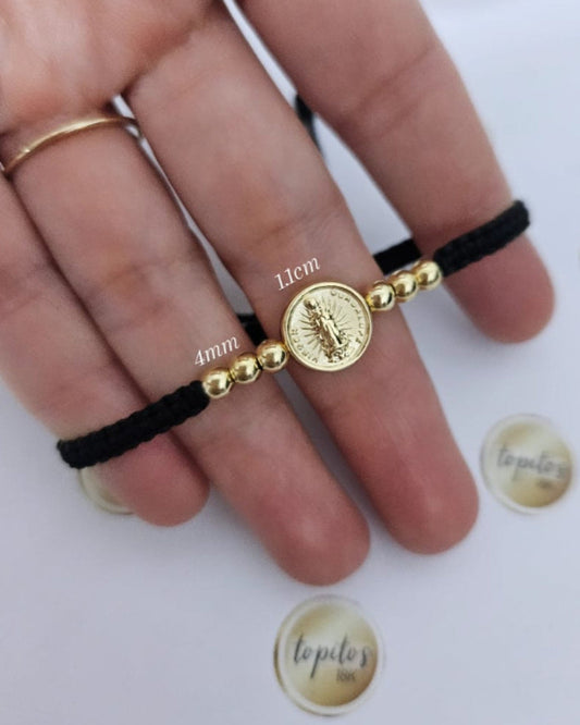 Pulsera Mujer, Virgen Guadalupe 1.1cm y bolas 4mm