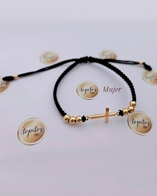 Pulsera Mujer, cruz 1.5cm y bolas 4mm
