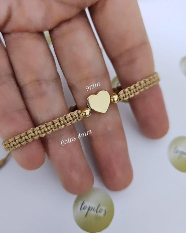 Pulsera corazón 1cm, bolas lisas 4mm