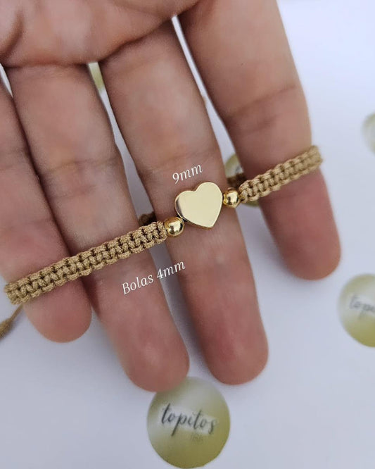 Pulsera corazón 1cm, bolas lisas 4mm
