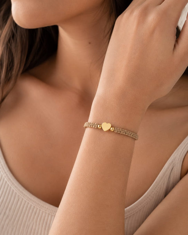 Pulsera corazón 1cm, bolas lisas 4mm