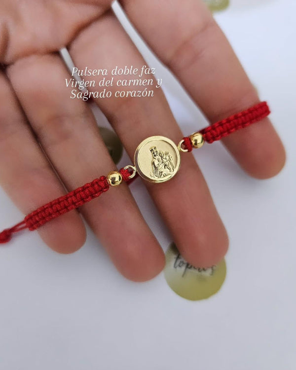 Pulsera doble faz, Virgen del carmen y Sagrado Corazón, bolas 4mm