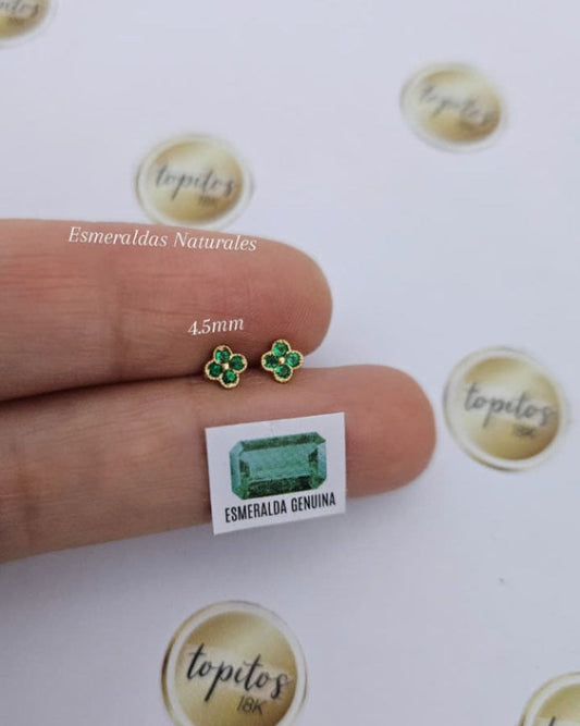 Topos trebol VC 4.5mm con Esmeraldas Naturales