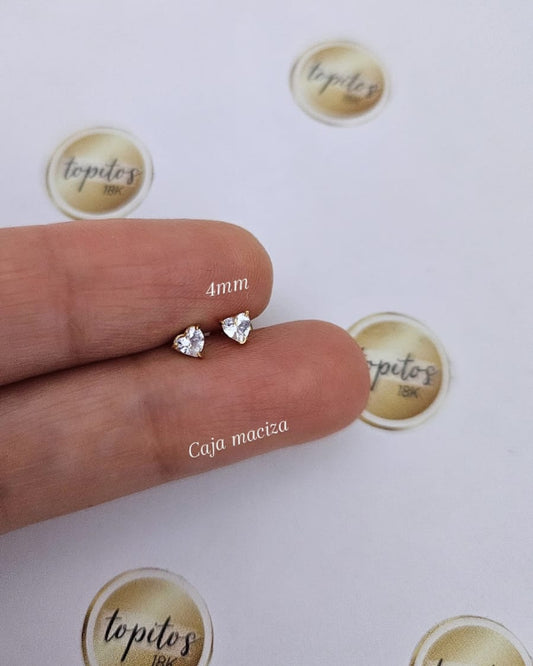 Topos Corazones 4mm zircones, caja maciza