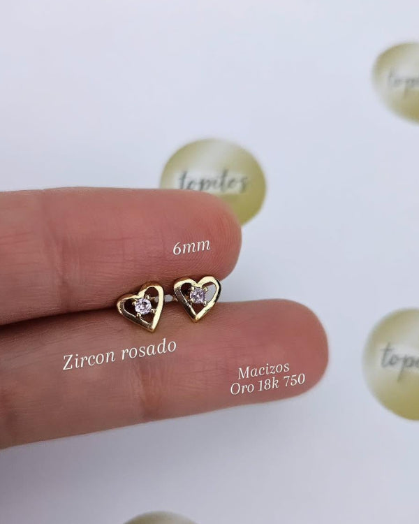 Topos Corazones 6mm macizos, zircon suizo rosado