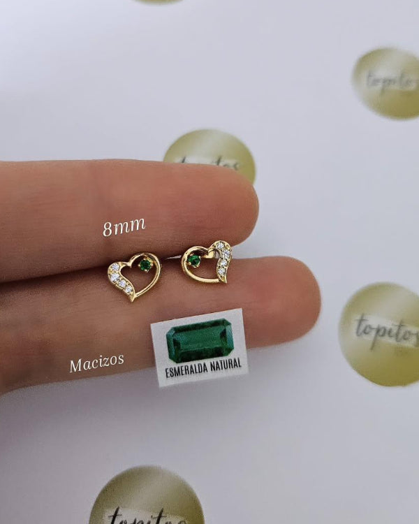 Topos Corazones 8mm, con Esmeraldas Naturales, macizos