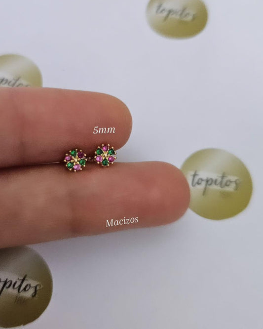 Topos Flores 5mm macizos, zircones multicolor
