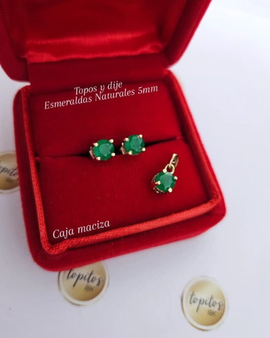Topos y dije macizos, Esmeraldas Naturales, caja tipo Cartier 5.2mm