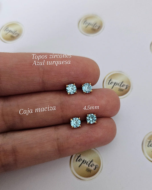 Topos Zircones 4.5mm caja maciza, azul turquesa