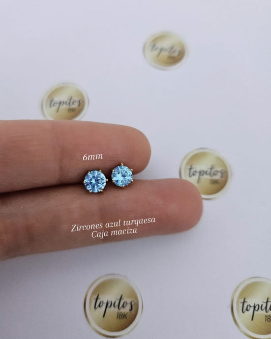 Topos zircones 6mm azul turquesa, caja maciza