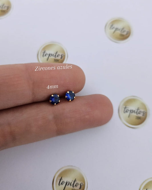 Topos zircones 4mm, caja 5 uñas, zircon azul